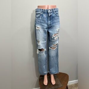 MOUSSY Vintage Japanese 100% Cotton Blue Distressed SAAB Straight Leg Jeans